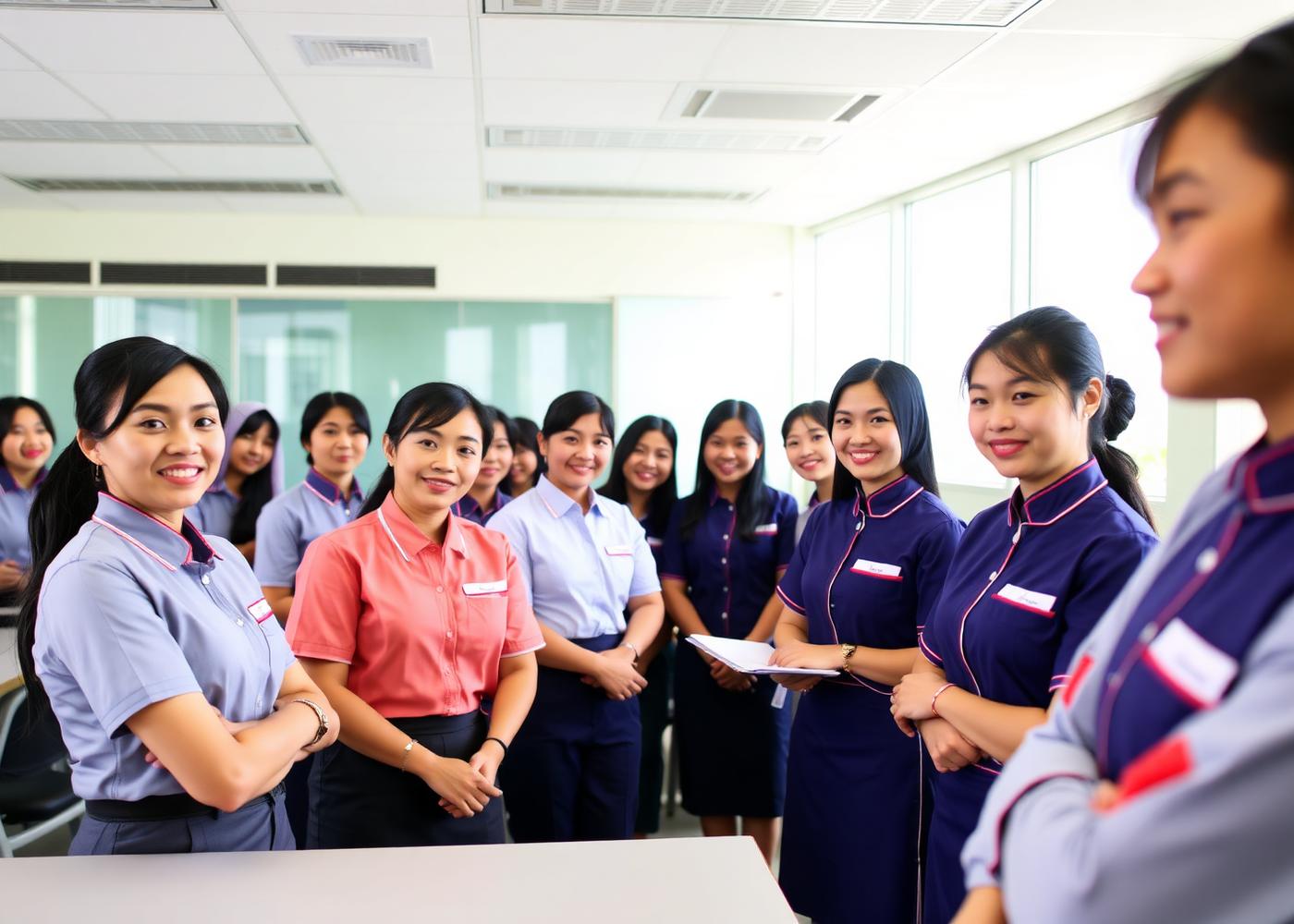 Hospitality training session for prospective cruise crew